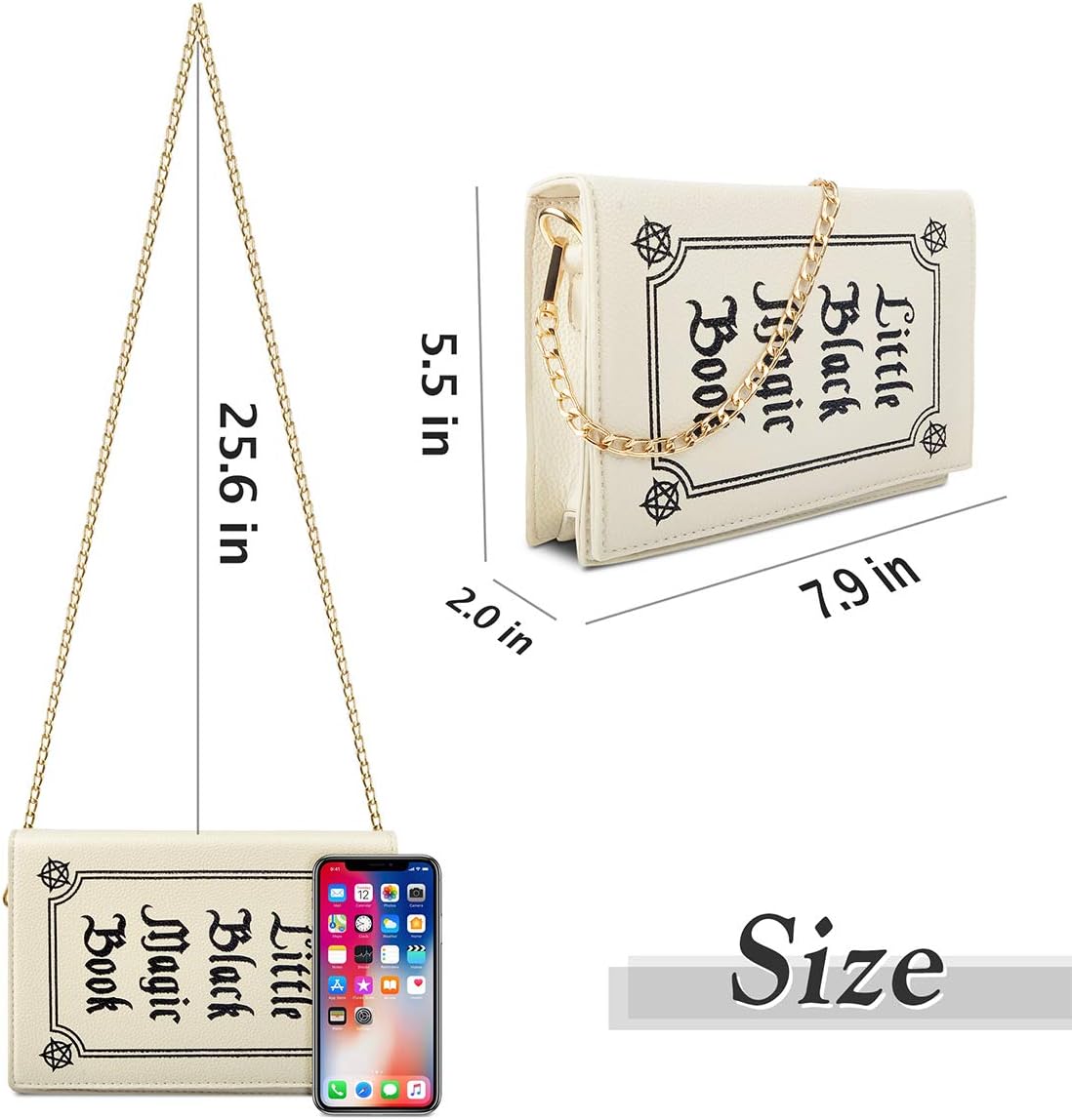 Magic Book Purse Small Crossbody Bags Purse for Women Leather Shoulder Handbag with Chain Shoulder Strap - Canvas & Charms