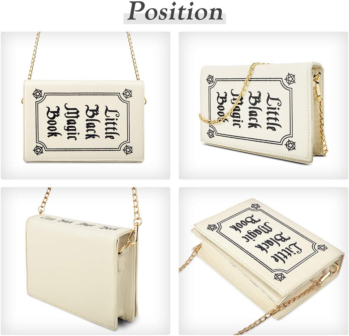 Magic Book Purse Small Crossbody Bags Purse for Women Leather Shoulder Handbag with Chain Shoulder Strap - Canvas & Charms