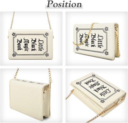 Magic Book Purse Small Crossbody Bags Purse for Women Leather Shoulder Handbag with Chain Shoulder Strap - Canvas & Charms
