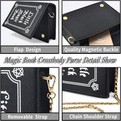 Magic Book Purse Small Crossbody Bags Purse for Women Leather Shoulder Handbag with Chain Shoulder Strap - Canvas & Charms