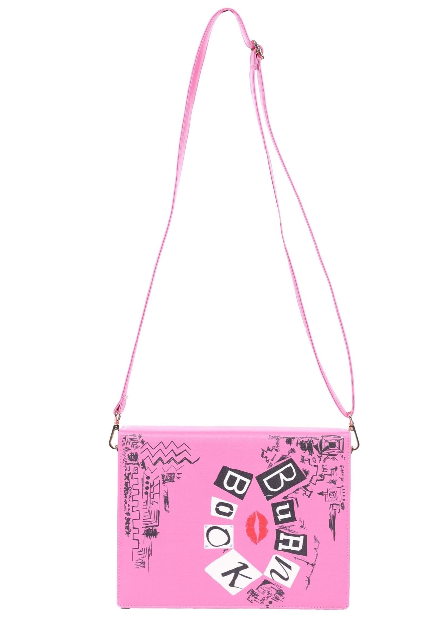Mean Girls Burn Book Costume Companion Purse - 100% Polyester, Faux Leather, Magnetic Closure, Adjustable Strap - Canvas & Charms
