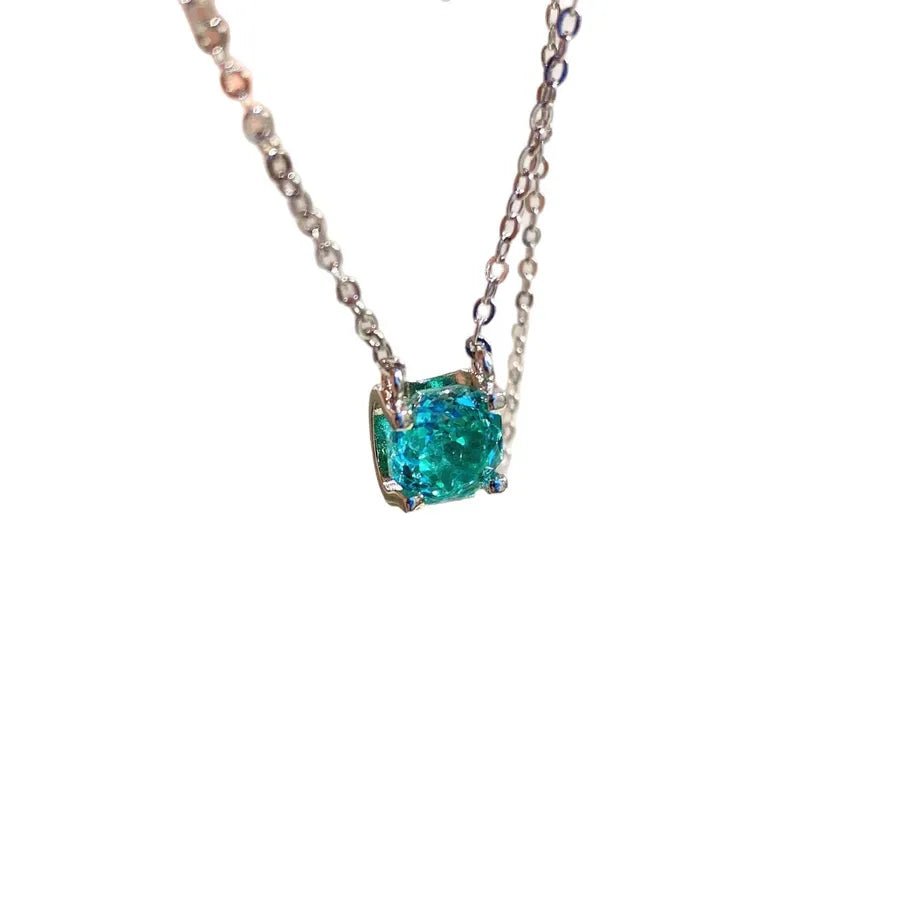 Millennium Rose Cut Paraiba Necklace For Women High Carbon Colorful Diamond Embedded Rose Flower Turquoise Lockbone Chain - Canvas & Charms