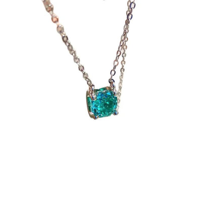 Millennium Rose Cut Paraiba Necklace For Women High Carbon Colorful Diamond Embedded Rose Flower Turquoise Lockbone Chain - Canvas & Charms