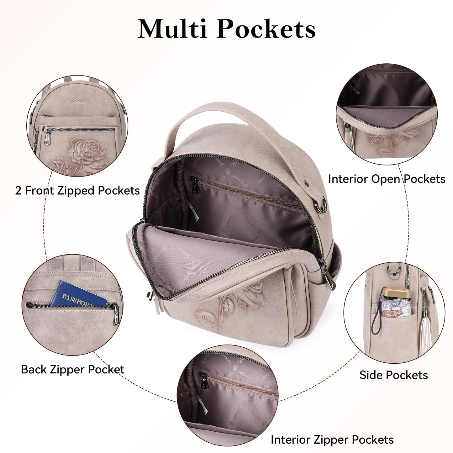 Mini Mochila Bolso para Mujeres, Mochila Pequeña de Cuero Vegano Repujado, Mochilas de Moda, Mochilas de Día, Bolso de Hombro, Pequeño, Moderno - Canvas & Charms