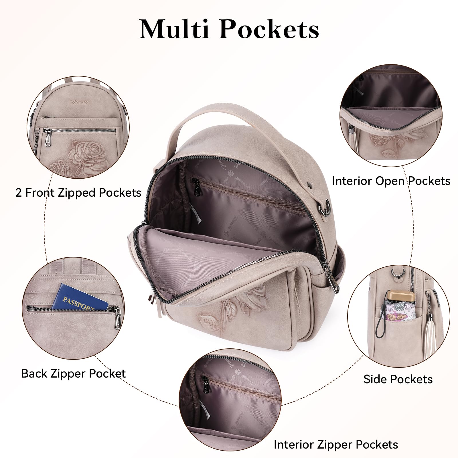 Mini Mochila Bolso para Mujeres, Mochila Pequeña de Cuero Vegano Repujado, Mochilas de Moda, Mochilas de Día, Bolso de Hombro, Pequeño, Moderno - Canvas & Charms