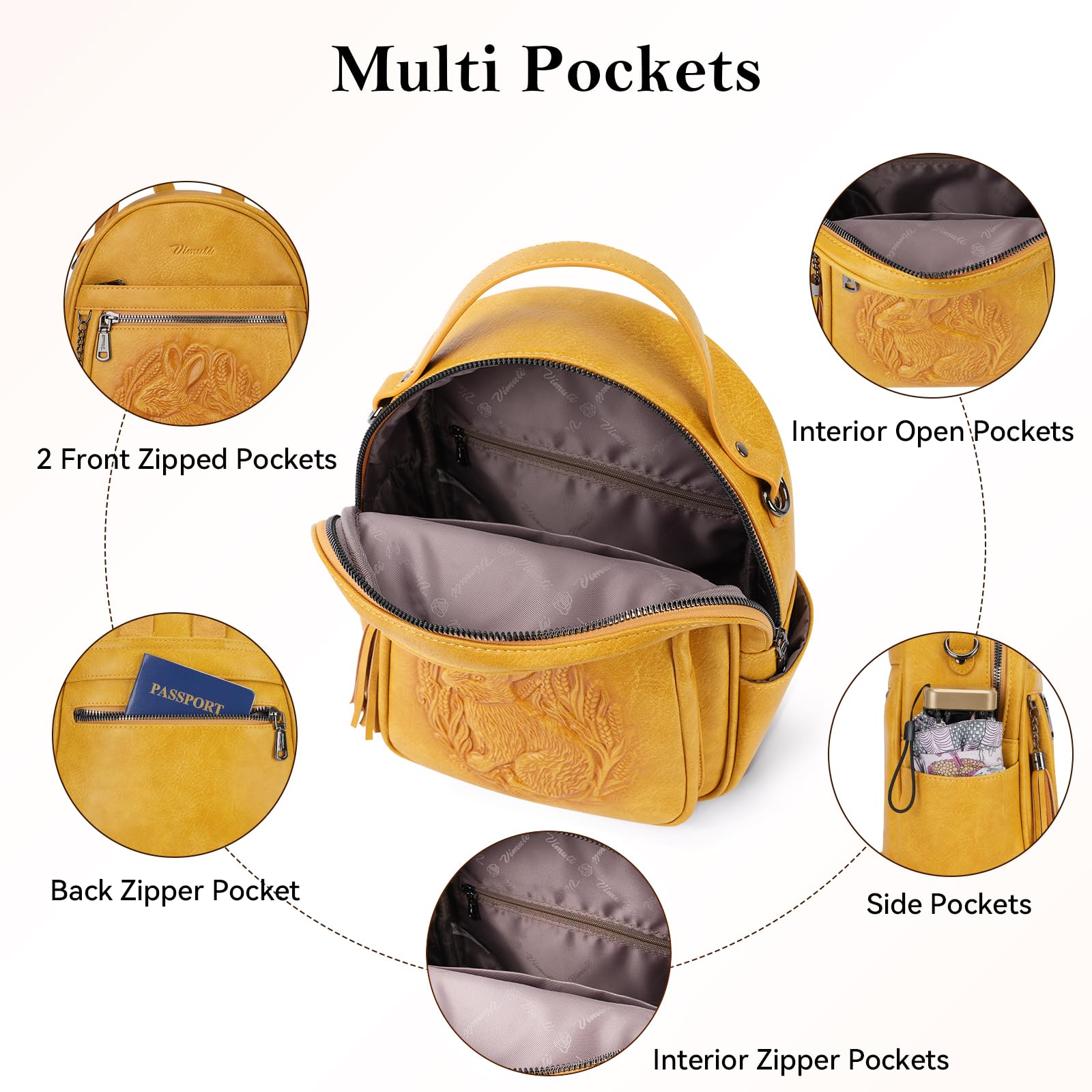 Mini Mochila Bolso para Mujeres, Mochila Pequeña de Cuero Vegano Repujado, Mochilas de Moda, Mochilas de Día, Bolso de Hombro, Pequeño, Moderno - Canvas & Charms