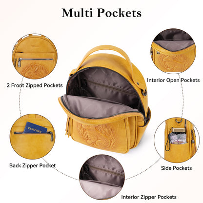 Mini Mochila Bolso para Mujeres, Mochila Pequeña de Cuero Vegano Repujado, Mochilas de Moda, Mochilas de Día, Bolso de Hombro, Pequeño, Moderno - Canvas & Charms