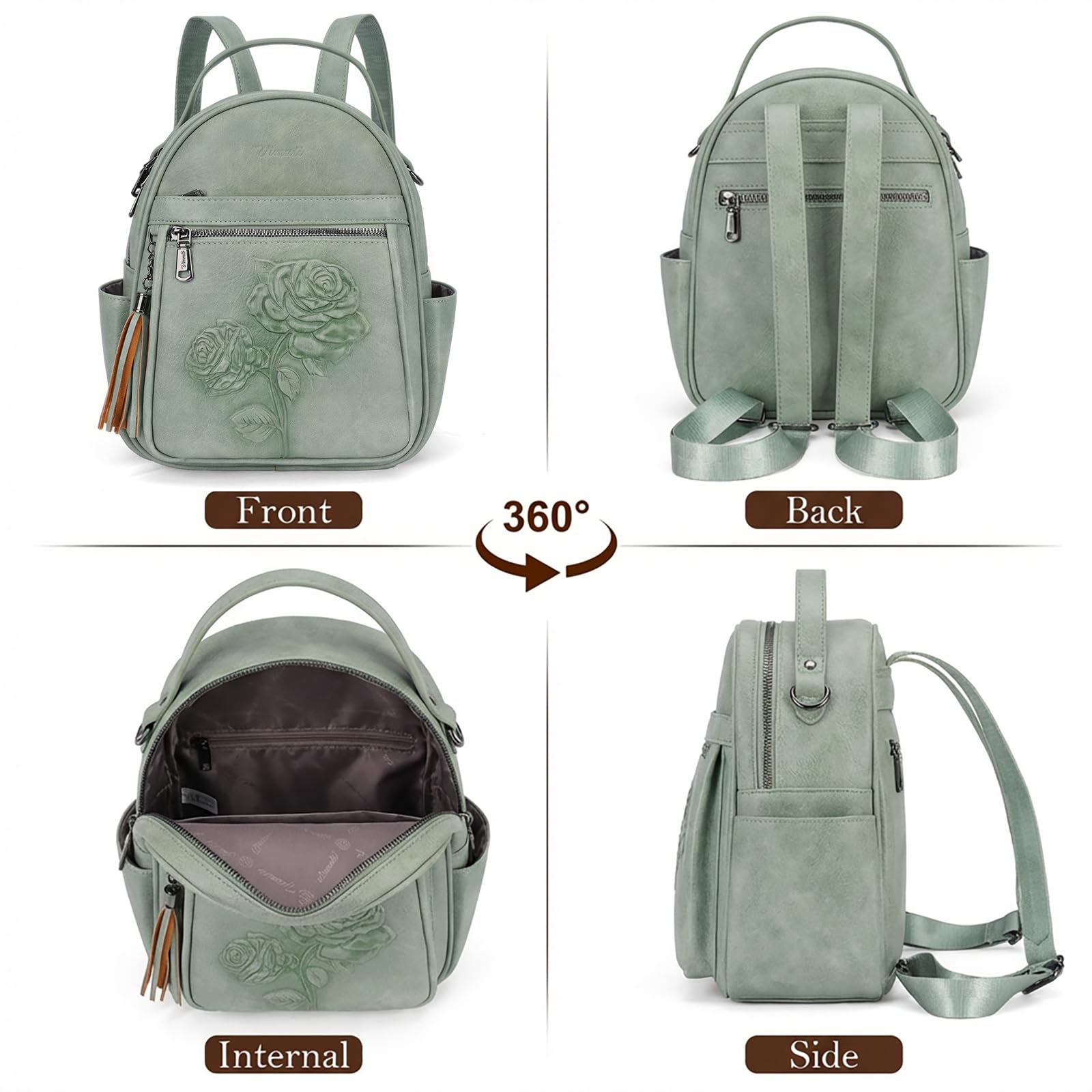 Mini Mochila Bolso para Mujeres, Mochila Pequeña de Cuero Vegano Repujado, Mochilas de Moda, Mochilas de Día, Bolso de Hombro, Pequeño, Moderno - Canvas & Charms