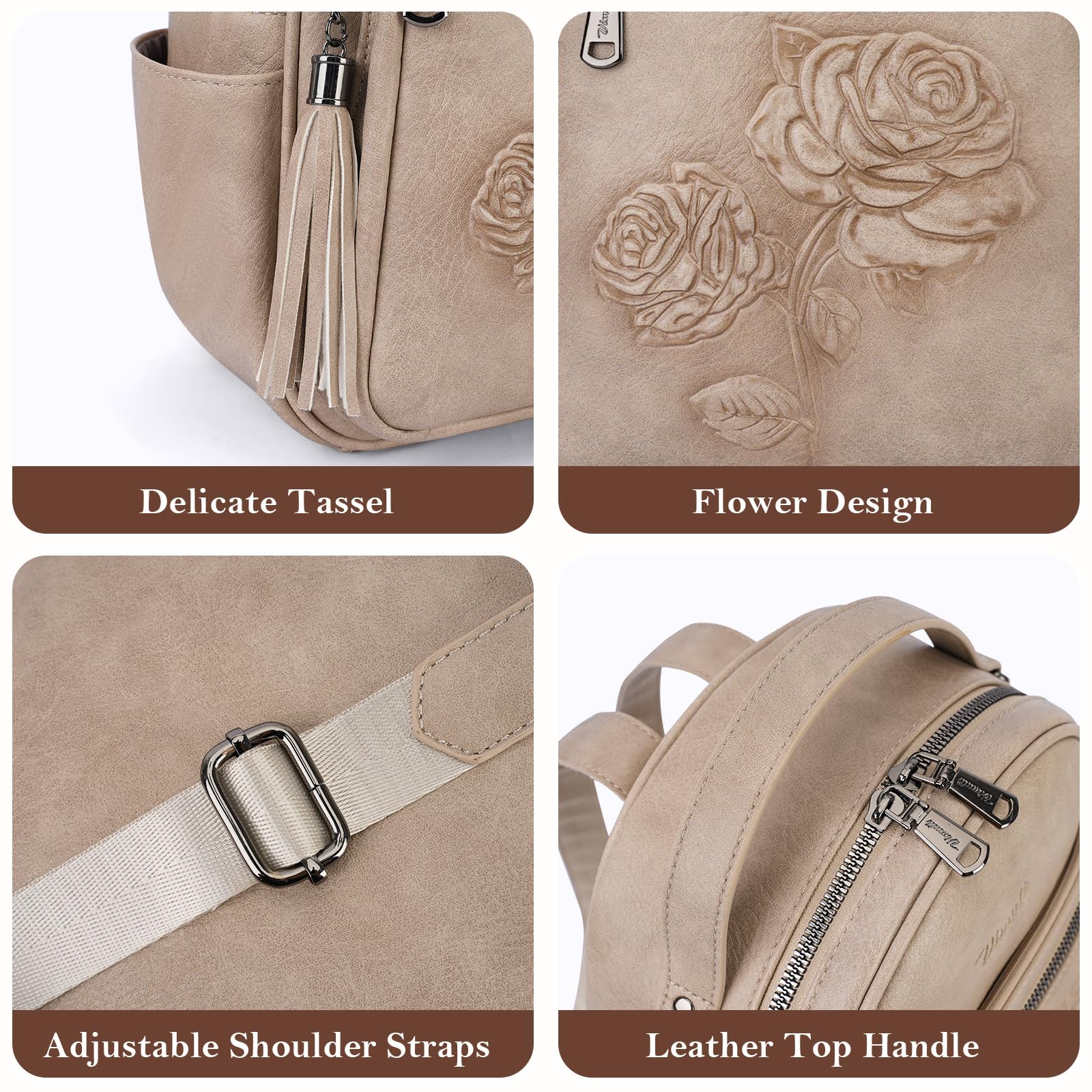Mini Mochila Bolso para Mujeres, Mochila Pequeña de Cuero Vegano Repujado, Mochilas de Moda, Mochilas de Día, Bolso de Hombro, Pequeño, Moderno - Canvas & Charms