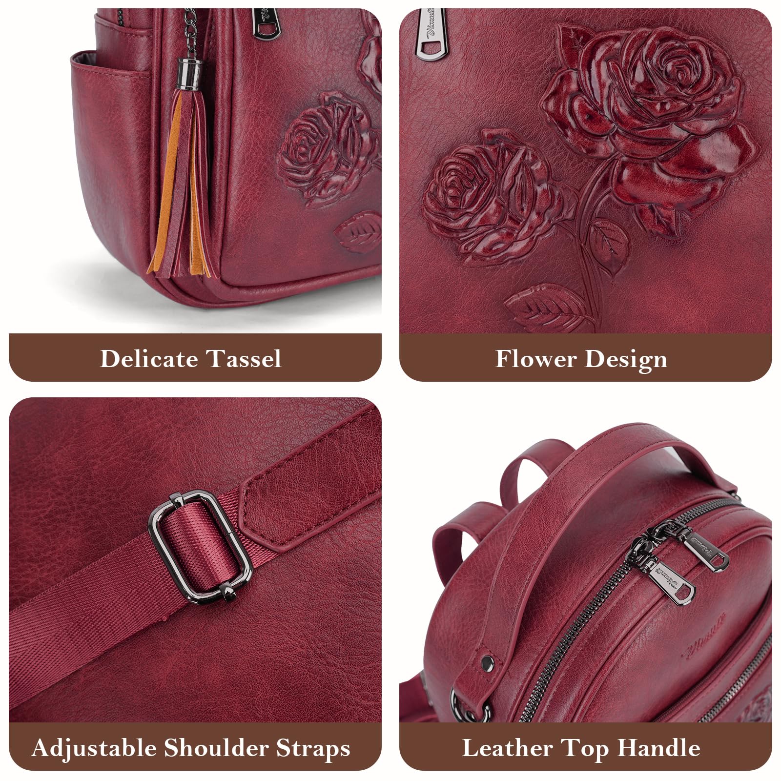 Mini Mochila Bolso para Mujeres, Mochila Pequeña de Cuero Vegano Repujado, Mochilas de Moda, Mochilas de Día, Bolso de Hombro, Pequeño, Moderno - Canvas & Charms