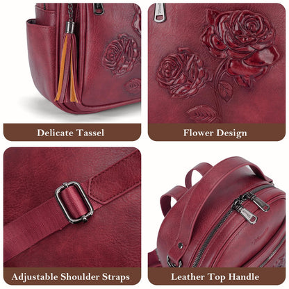 Mini Mochila Bolso para Mujeres, Mochila Pequeña de Cuero Vegano Repujado, Mochilas de Moda, Mochilas de Día, Bolso de Hombro, Pequeño, Moderno - Canvas & Charms