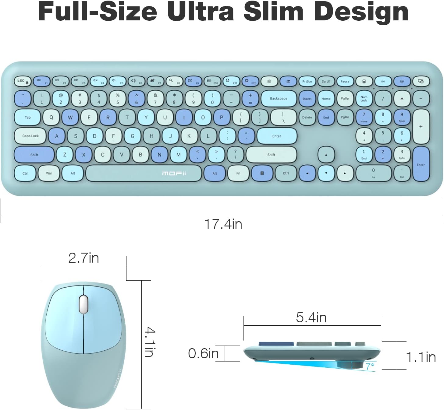 MOFII Wireless Keyboard and Mouse Combo Silent, Slim Compact 2.4G USB Full Size, Cute 110 Keys Keyboard for PC, Notebook, MacBook, Tablet, Laptop, Windows System - Canvas & Charms