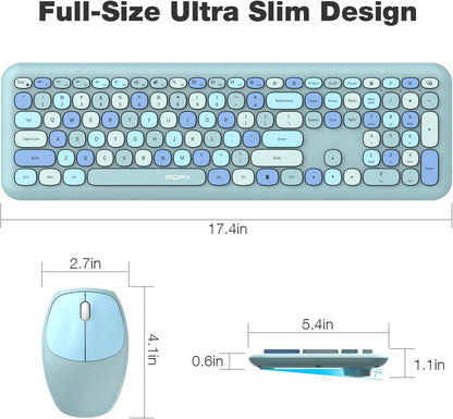 MOFII Wireless Keyboard and Mouse Combo Silent, Slim Compact 2.4G USB Full Size, Cute 110 Keys Keyboard for PC, Notebook, MacBook, Tablet, Laptop, Windows System - Canvas & Charms