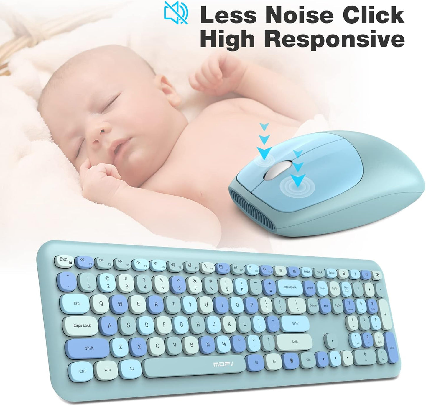 MOFII Wireless Keyboard and Mouse Combo Silent, Slim Compact 2.4G USB Full Size, Cute 110 Keys Keyboard for PC, Notebook, MacBook, Tablet, Laptop, Windows System - Canvas & Charms