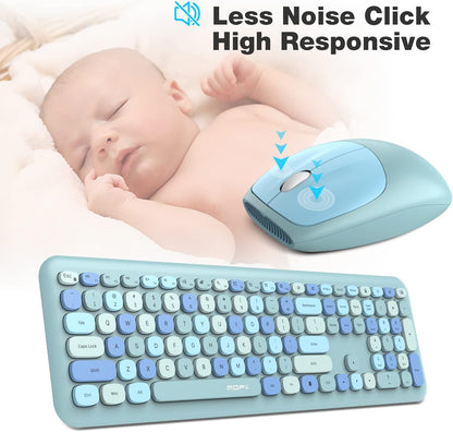 MOFII Wireless Keyboard and Mouse Combo Silent, Slim Compact 2.4G USB Full Size, Cute 110 Keys Keyboard for PC, Notebook, MacBook, Tablet, Laptop, Windows System - Canvas & Charms
