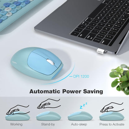 MOFII Wireless Keyboard and Mouse Combo Silent, Slim Compact 2.4G USB Full Size, Cute 110 Keys Keyboard for PC, Notebook, MacBook, Tablet, Laptop, Windows System - Canvas & Charms