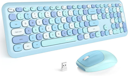 MOFII Wireless Keyboard and Mouse Combo Silent, Slim Compact 2.4G USB Full Size, Cute 110 Keys Keyboard for PC, Notebook, MacBook, Tablet, Laptop, Windows System - Canvas & Charms