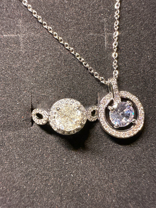 Moissanite Silver Jewelry Set Necklace and Ring Adjustable Size - Canvas & Charms
