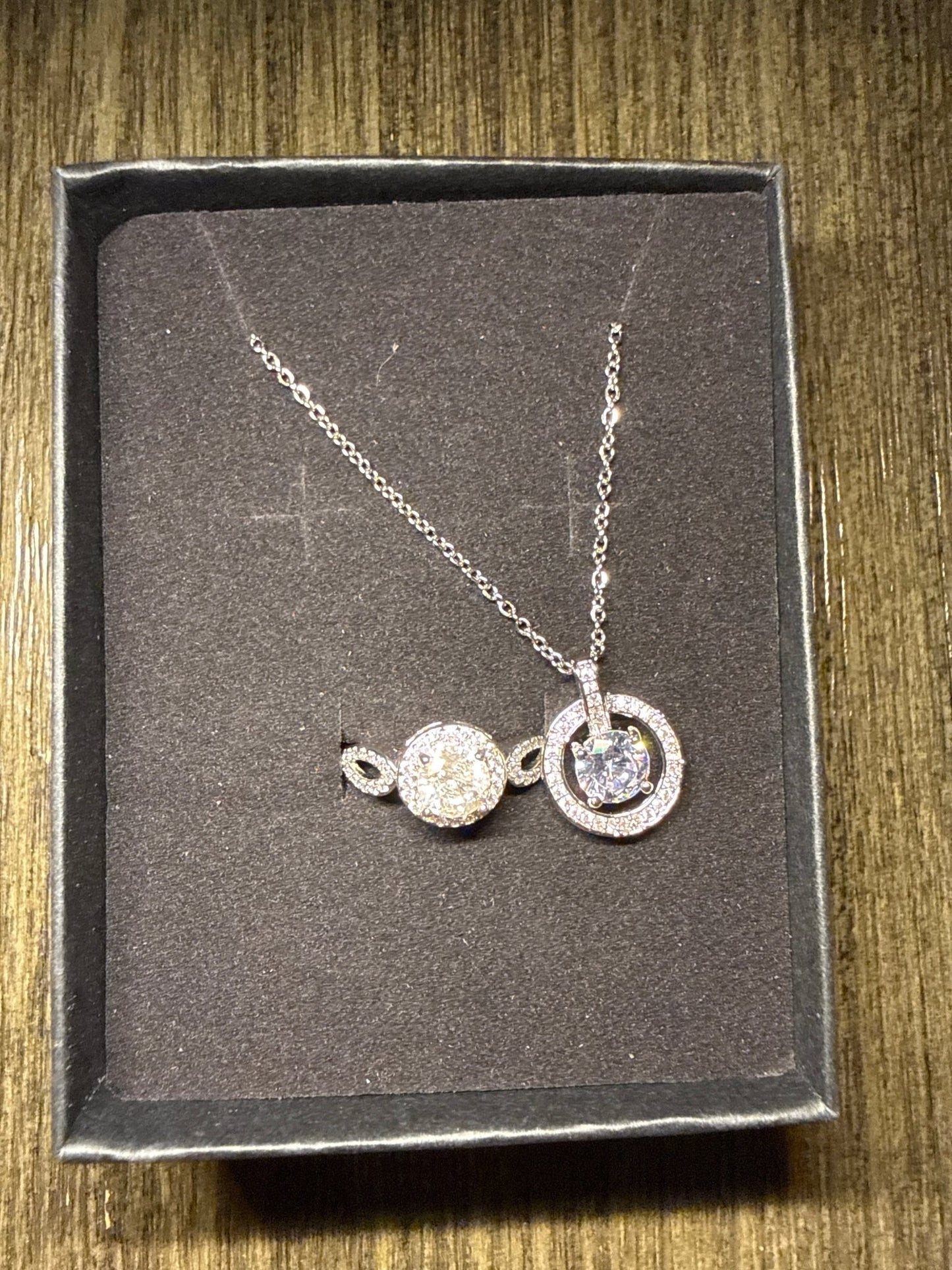 Moissanite Silver Jewelry Set Necklace and Ring Adjustable Size - Canvas & Charms