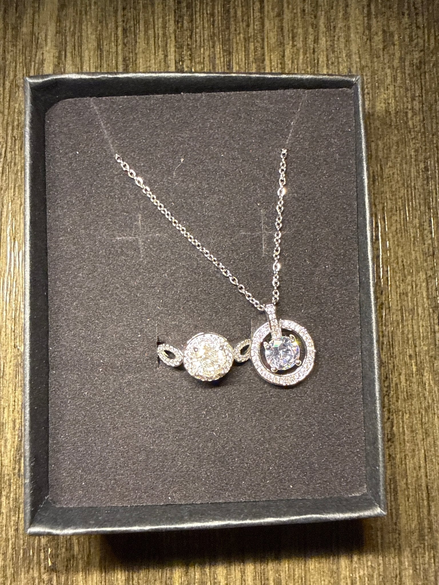 Moissanite Silver Jewelry Set Necklace and Ring Adjustable Size - Canvas & Charms