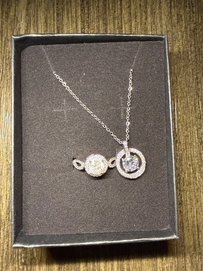 Moissanite Silver Jewelry Set Necklace and Ring Adjustable Size - Canvas & Charms