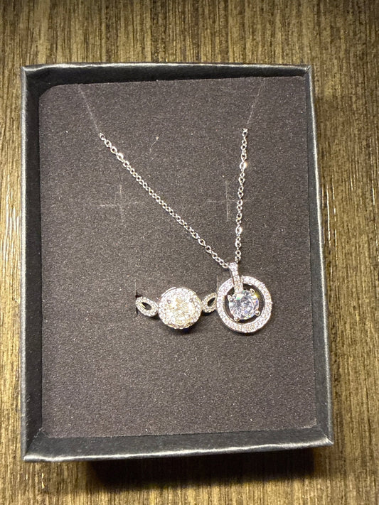 Moissanite Silver Jewelry Set Necklace and Ring Adjustable Size - Canvas & Charms