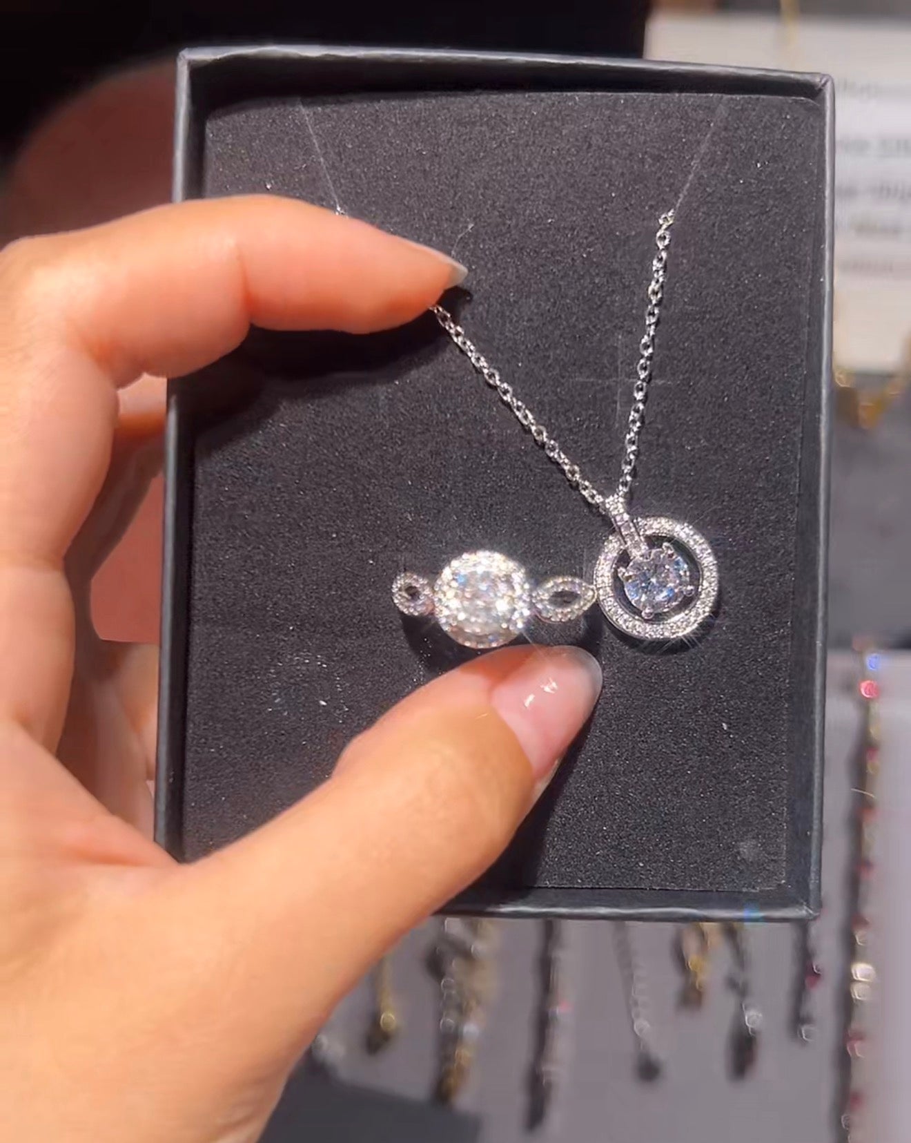 Moissanite Silver Jewelry Set Necklace and Ring Adjustable Size - Canvas & Charms