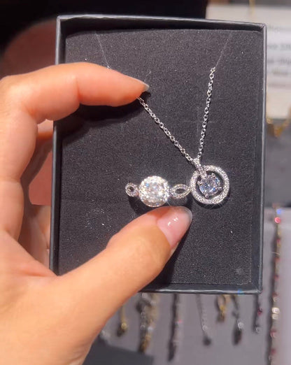 Moissanite Silver Jewelry Set Necklace and Ring Adjustable Size - Canvas & Charms
