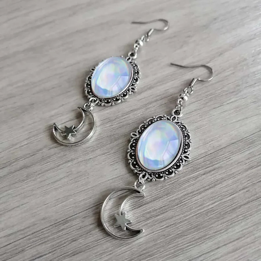 Moon Earrings For Women Made of Zinc Alloy Featuring Natural Stone Inlay with Electroplated Finish and 304 Stainless Steel Ear Pins - Canvas & Charms