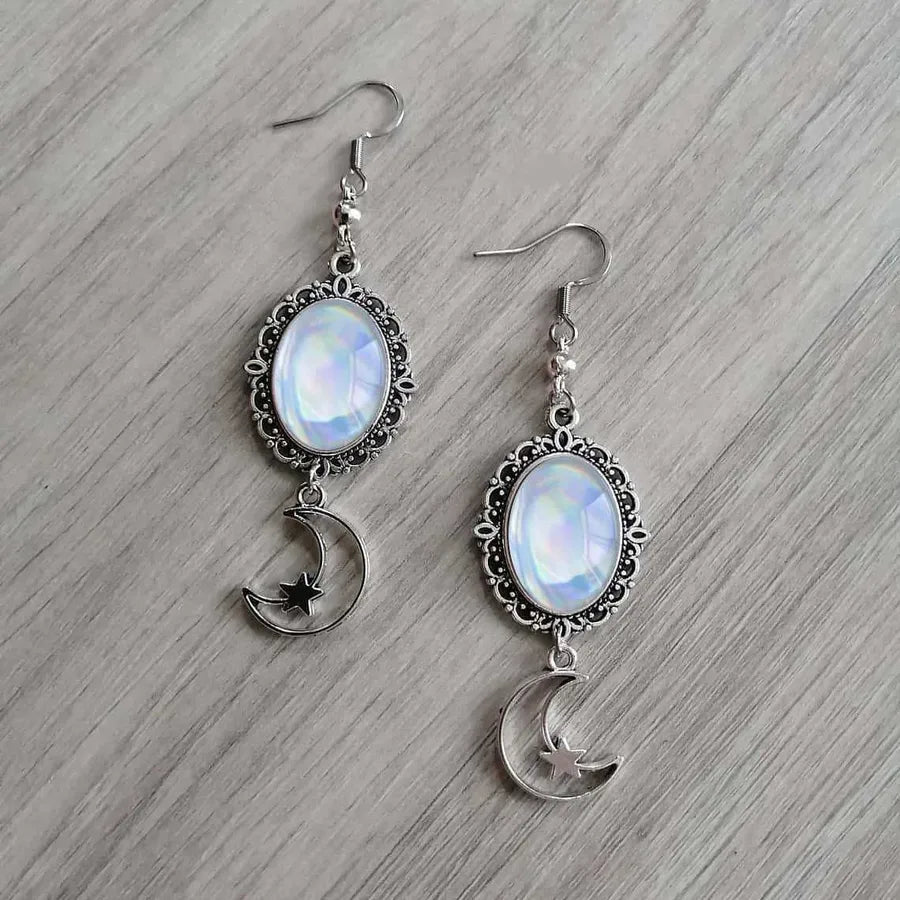 Moon Earrings For Women Made of Zinc Alloy Featuring Natural Stone Inlay with Electroplated Finish and 304 Stainless Steel Ear Pins - Canvas & Charms