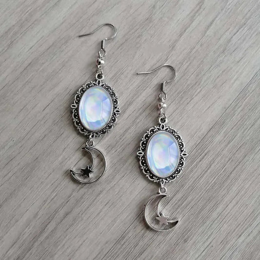 Moon Earrings For Women Made of Zinc Alloy Featuring Natural Stone Inlay with Electroplated Finish and 304 Stainless Steel Ear Pins - Canvas & Charms