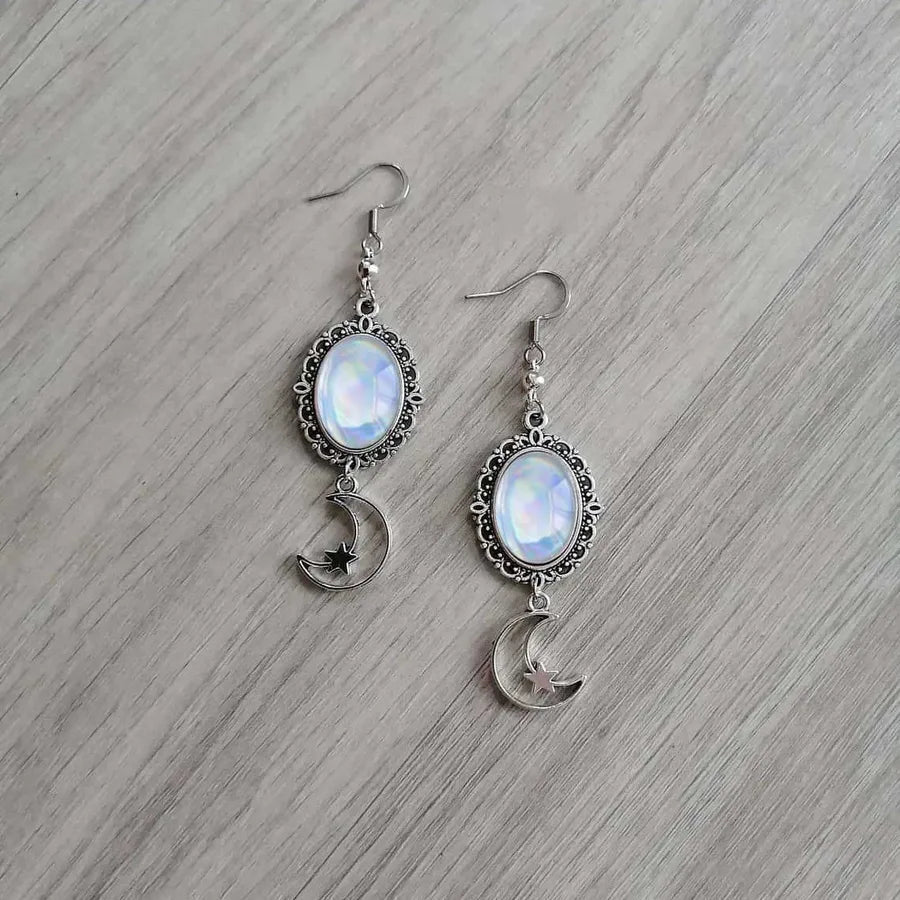 Moon Earrings For Women Made of Zinc Alloy Featuring Natural Stone Inlay with Electroplated Finish and 304 Stainless Steel Ear Pins - Canvas & Charms