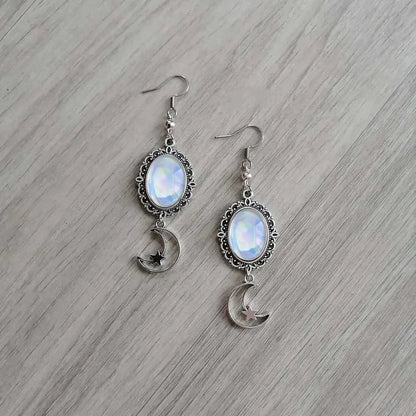 Moon Earrings For Women Made of Zinc Alloy Featuring Natural Stone Inlay with Electroplated Finish and 304 Stainless Steel Ear Pins - Canvas & Charms
