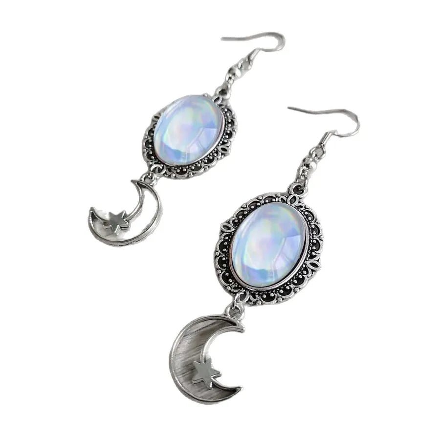 Moon Earrings For Women Made of Zinc Alloy Featuring Natural Stone Inlay with Electroplated Finish and 304 Stainless Steel Ear Pins - Canvas & Charms