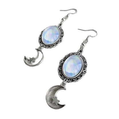 Moon Earrings For Women Made of Zinc Alloy Featuring Natural Stone Inlay with Electroplated Finish and 304 Stainless Steel Ear Pins - Canvas & Charms