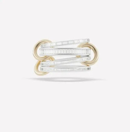 Multi-Layered Stainless Steel Spinelli Rings Interlocking Design Style Jewelry With Copper Zirconia For Couples - Canvas & Charms