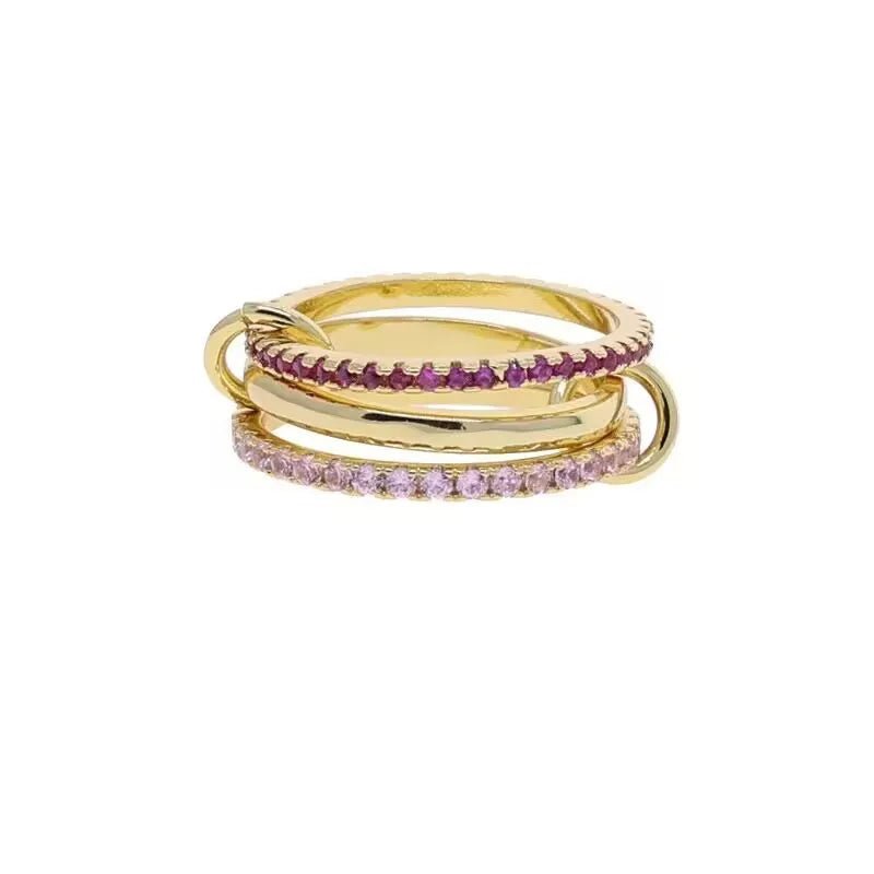 Multi-Layered Stainless Steel Spinelli Rings Interlocking Design Style Jewelry With Copper Zirconia For Couples - Canvas & Charms