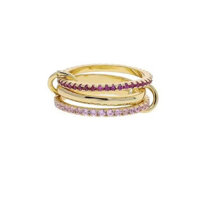 Multi-Layered Stainless Steel Spinelli Rings Interlocking Design Style Jewelry With Copper Zirconia For Couples - Canvas & Charms