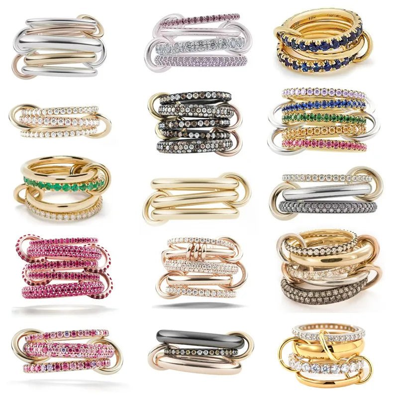 Multi-Layered Stainless Steel Spinelli Rings Interlocking Design Style Jewelry With Copper Zirconia For Couples - Canvas & Charms