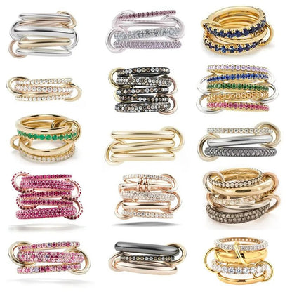 Multi-Layered Stainless Steel Spinelli Rings Interlocking Design Style Jewelry With Copper Zirconia For Couples - Canvas & Charms