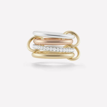 Multi-Layered Stainless Steel Spinelli Rings Interlocking Design Style Jewelry With Copper Zirconia For Couples - Canvas & Charms