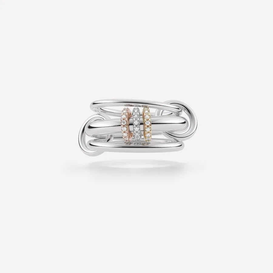 Multi-Layered Stainless Steel Spinelli Rings Interlocking Design Style Jewelry With Copper Zirconia For Couples - Canvas & Charms