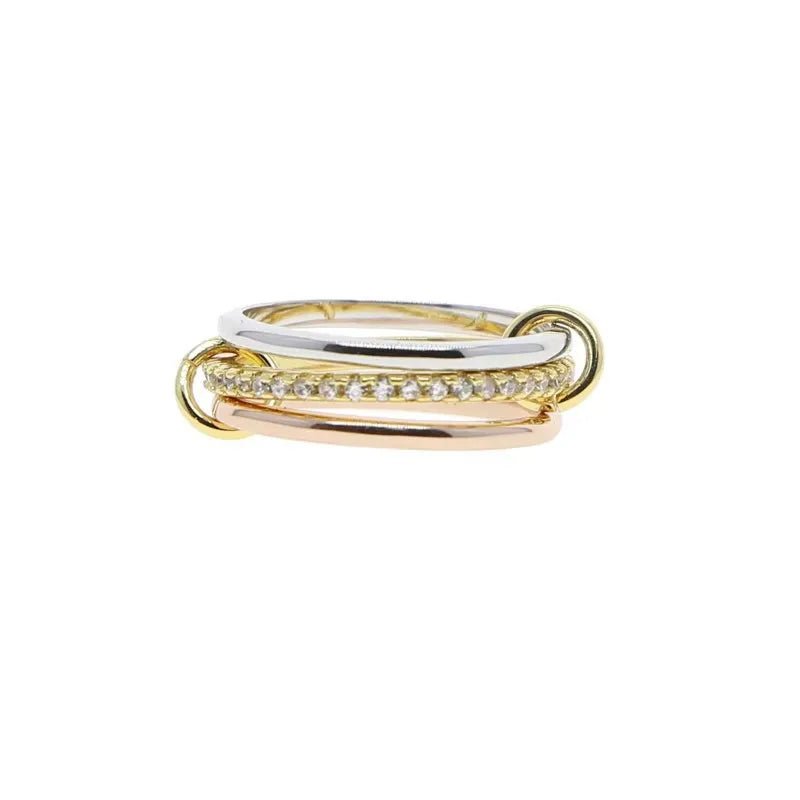 Multi-Layered Stainless Steel Spinelli Rings Interlocking Design Style Jewelry With Copper Zirconia For Couples - Canvas & Charms