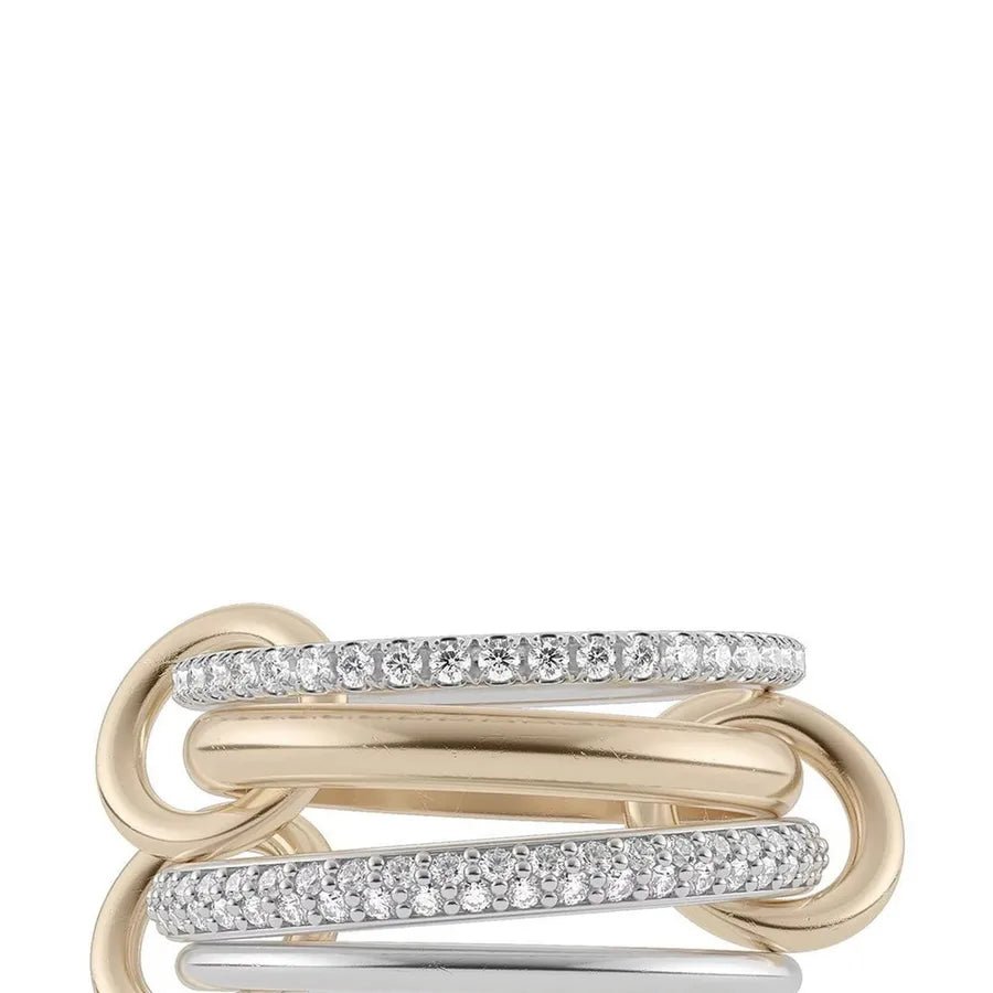 Multi-Layered Stainless Steel Spinelli Rings Interlocking Design Style Jewelry With Copper Zirconia For Couples - Canvas & Charms
