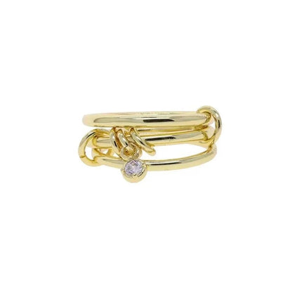 Multi-Layered Stainless Steel Spinelli Rings Interlocking Design Style Jewelry With Copper Zirconia For Couples - Canvas & Charms