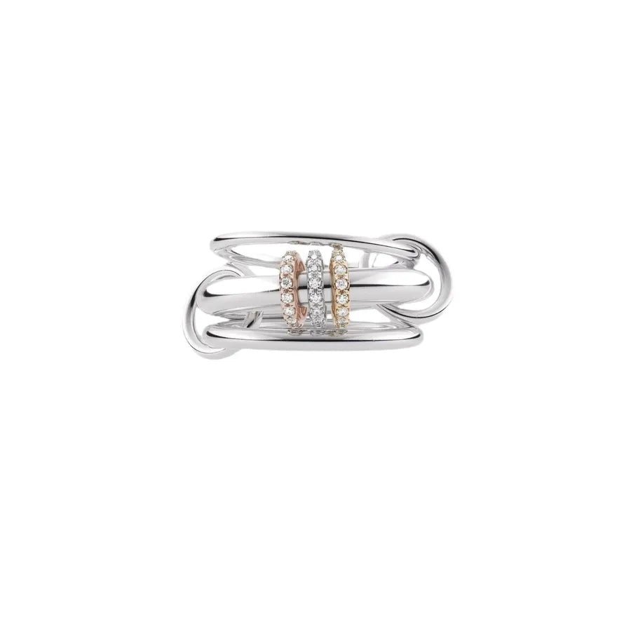 Multi-Layered Stainless Steel Spinelli Rings Interlocking Design Style Jewelry With Copper Zirconia For Couples - Canvas & Charms