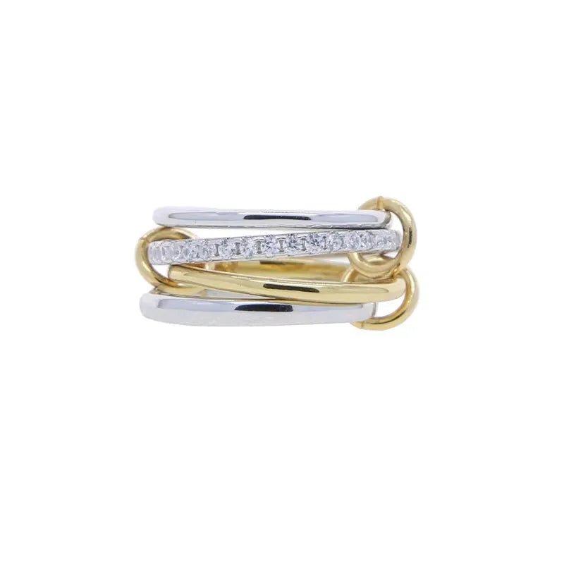 Multi-Layered Stainless Steel Spinelli Rings Interlocking Design Style Jewelry With Copper Zirconia For Couples - Canvas & Charms