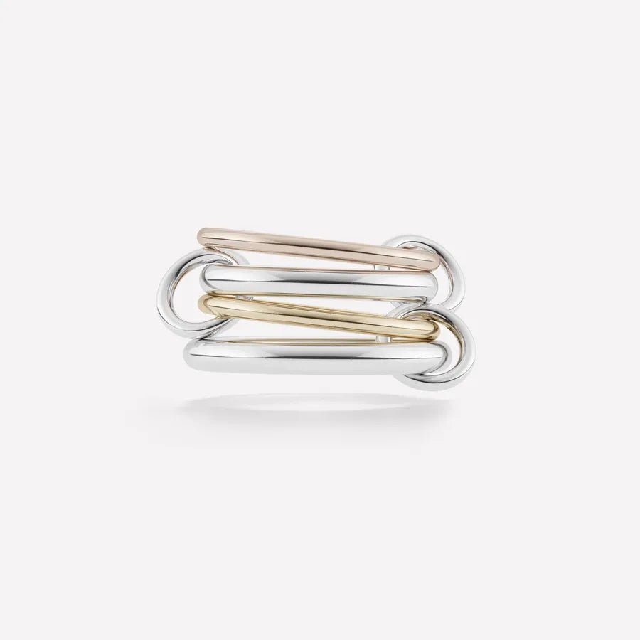 Multi-Layered Stainless Steel Spinelli Rings Interlocking Design Style Jewelry With Copper Zirconia For Couples - Canvas & Charms