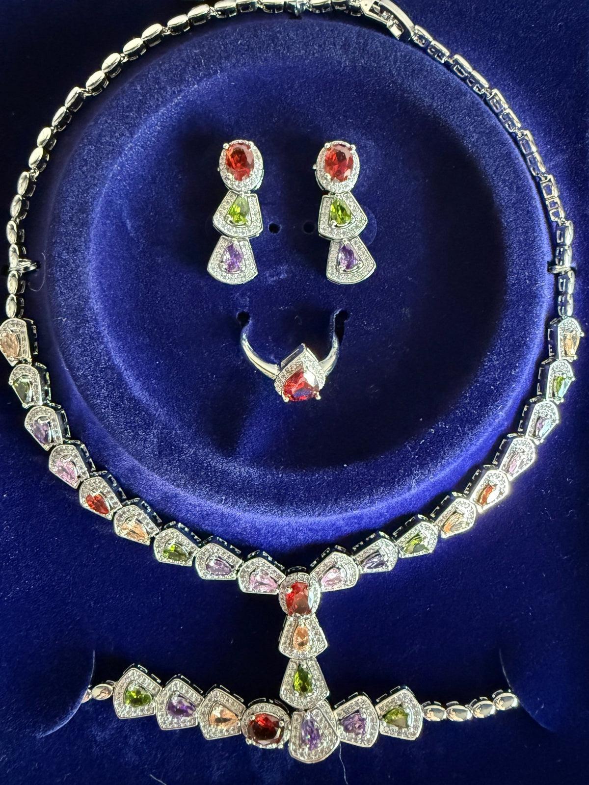 Multicolour Jewellery Set Lariat Necklace Earrings Bracelet Ring - Canvas & Charms