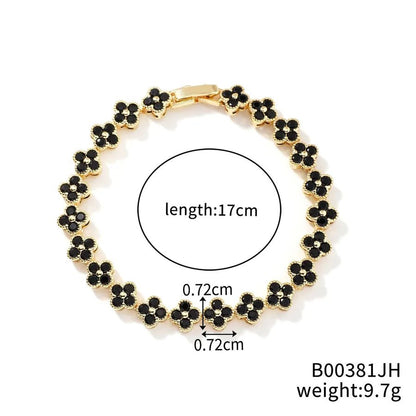 New Fashion Four Leaf Clover Bracelet Colorful Zirconia Luxury Hand Jewelry Bohemian Style Floral Craft - Canvas & Charms